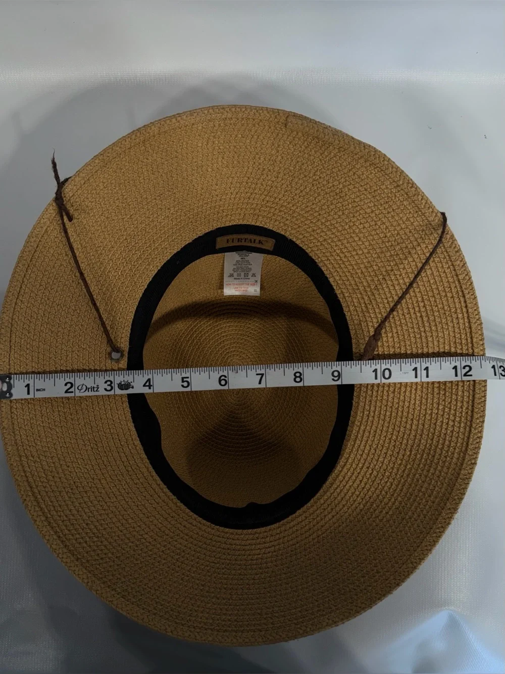 FURTALK Women's Wide Brim Straw Sun Hat Tan w Chin Cord UPF - Sz M/L